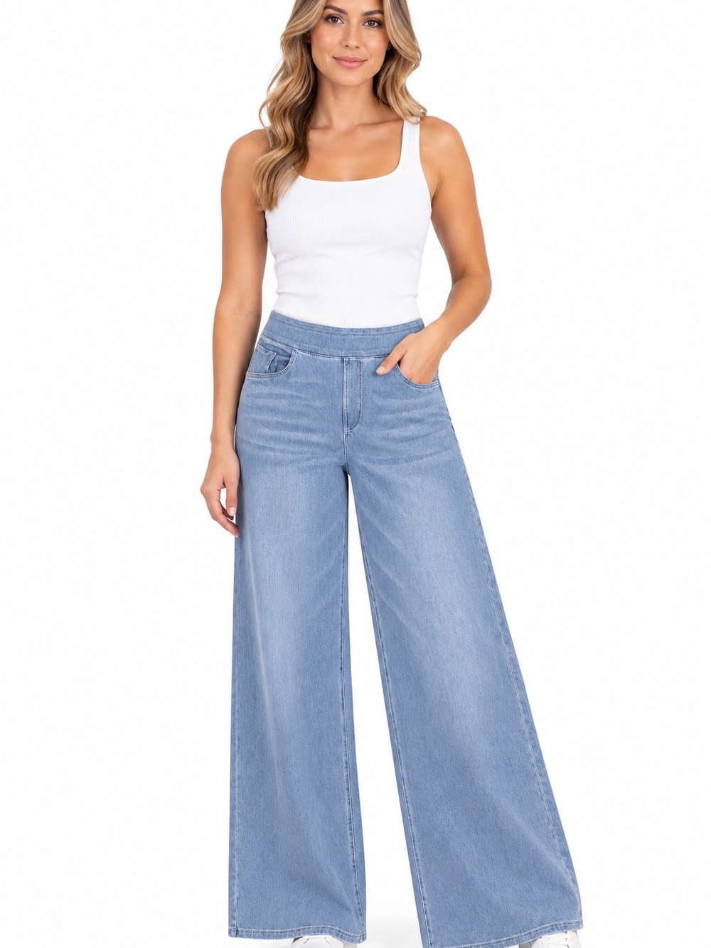 HALARA Light Blue High-Waist Wide Leg Jeans